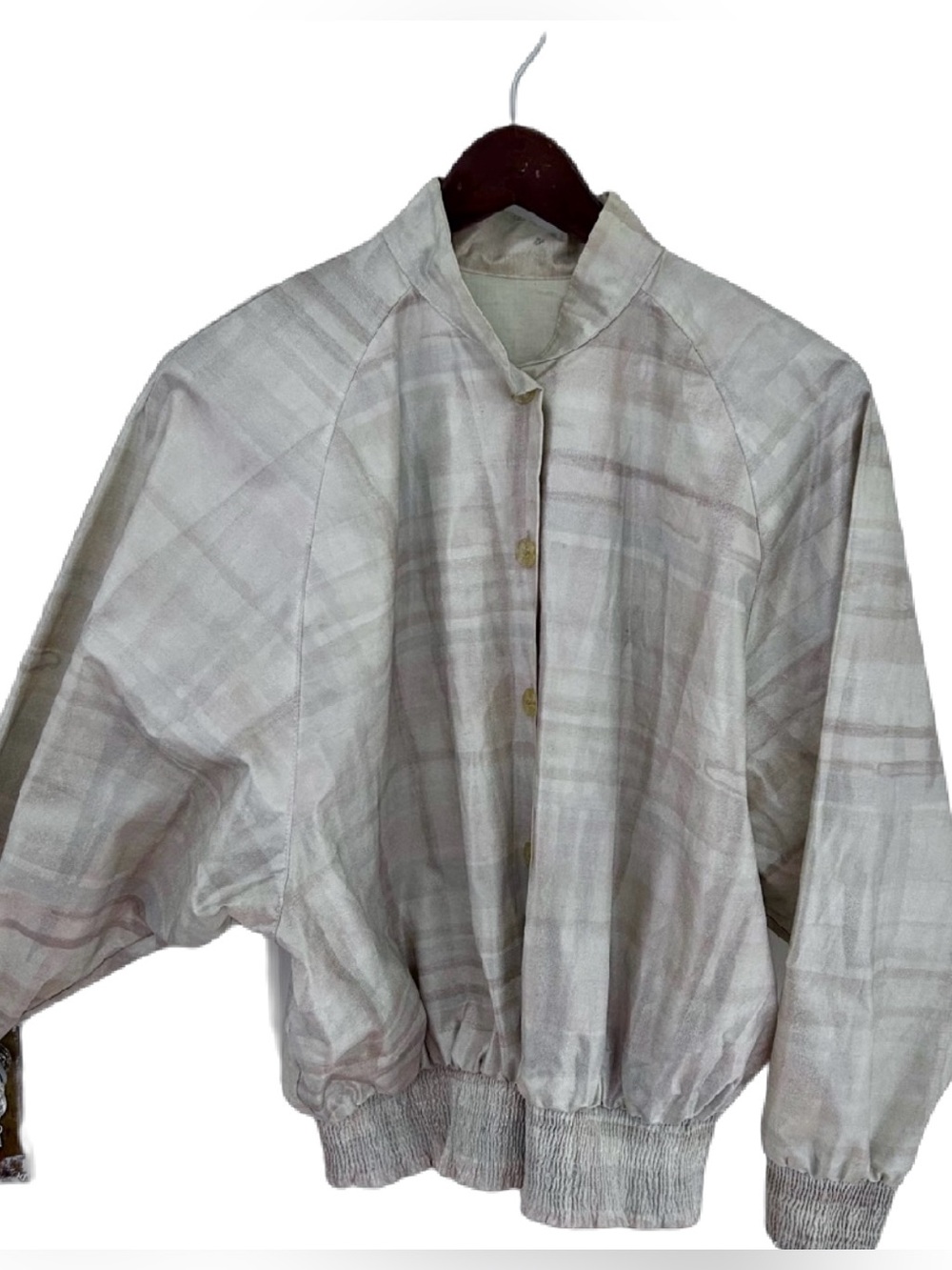 Vintage 80s West Germany Metallic Sheen Plaid Bomber Jacket 100% Cotton